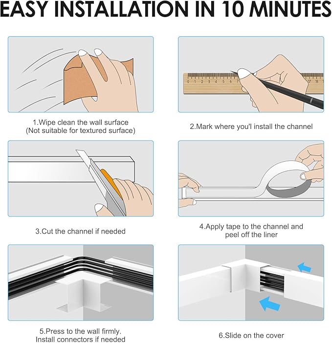 Yecaye Large Cord Hider for 3-4 Wires, Paintable Cord Cover Wall Cable Management System, PVC Wire Hide, Cable Raceway Kit for Wall Mount TV, W1.18in H0.67in, White