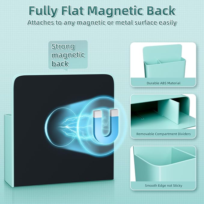 Mabrasse 2p Magnetic Dry Erase Marker Holder,Pen and Eraser Holder for Whiteboard, Magnet Pencil Cup Utility Storage Organizer for Office, Refrigerator, Locker and Metal Cabinets（Green）