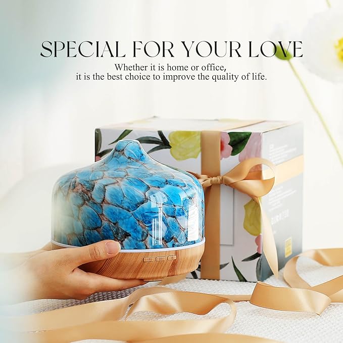 Porseme 500ml Essential Oil Diffuser, Aroma Ultrasonic Humidifier with Remote Control, BPA Free, Auto Shut-Off, Timer Setting for Large Room