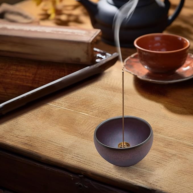 Ceramic Incense Burner Holder for Sticks, Handmade Incense Cone Holder for Coil, Sage Cones, Ash Catcher, Smudge Bowl for Yoga Meditation Room Décor