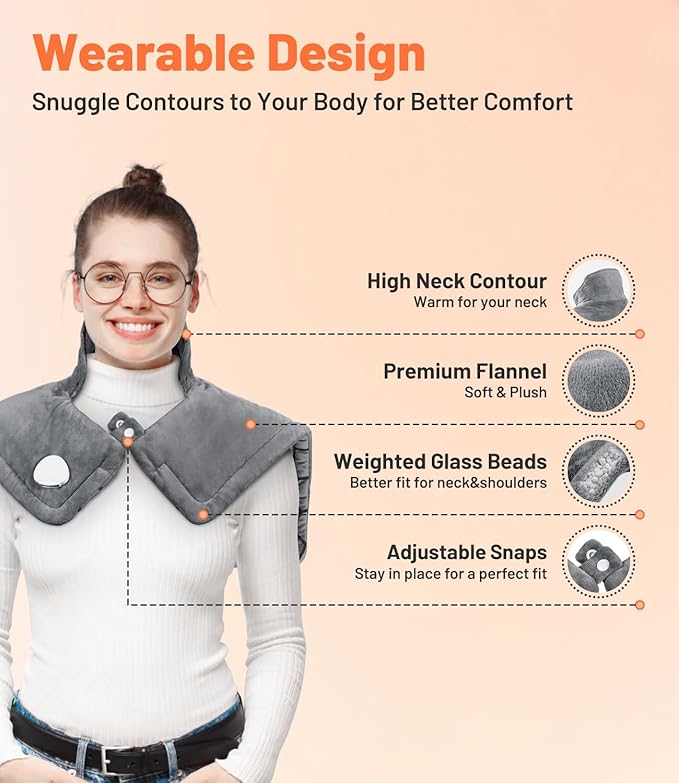 Graphene-Infused Heating Pad, Weighted Heating Pads for Neck and Shoulders and Back, Large Electric Instant Heating Pads for Back Pain Relief | 9 Heat Settings, 4 Timer Auto Shut-Off, Machine Washable