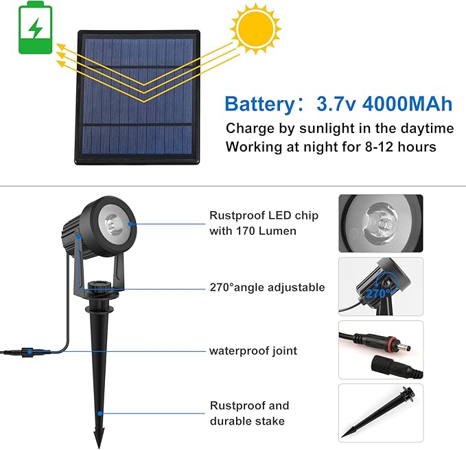 Solar Spot Lights Outdoor, Landscape Spotlights IP65 Waterproof 9.8ft Cable, Dusk to Dawn Solar Uplights for Tree Garden Yard Driveway Porch Walkway Pool (6-in-1, 3000K Warm White)