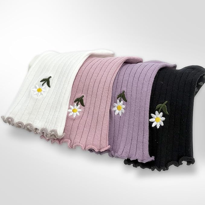 4 Pairs Cute Pilates Grip Socks for Women – Ruffle Top Non Slip Yoga Barre Crew Socks for Workout, Dance, Hospital