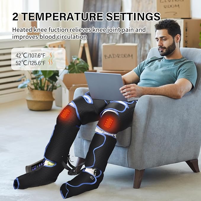 Leg Massager for Circulation and Pain Relief Thigh Compression Massager with 6 Modes 3 Vibration Knee Massage with Heat Leg Circulation Machine for Thigh Calf and Feet Relaxation for Athletes/Seniors