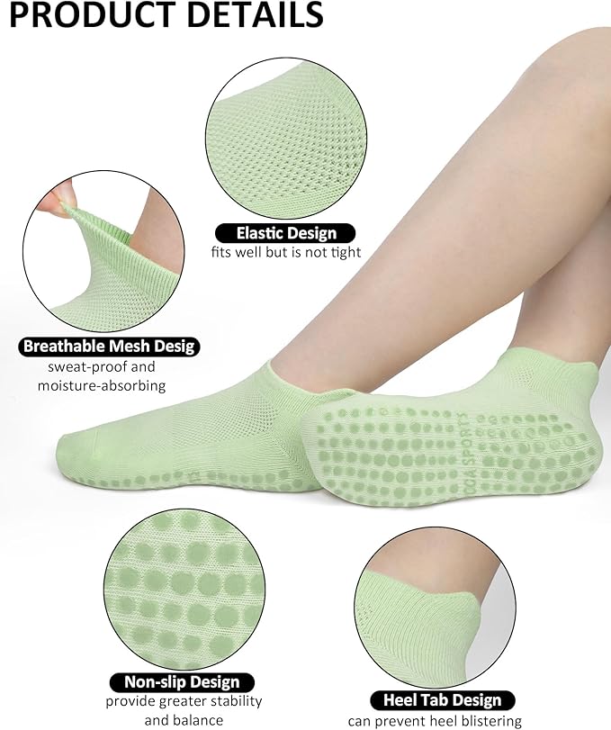 6 Pairs Pilates Socks for Women, Non Slip Yoga Socks with Grips for Barre Ballet Athletic Workout Barefoot Hospital