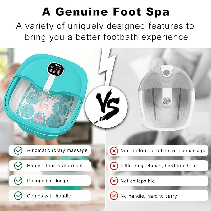 HOSPAN Collapsible Foot Spa Electric Rotary Massage, Foot Bath with Heat, Bubble, Remote, and 24 Motorized Shiatsu Massage Balls. Pedicure Foot Spa for Feet Stress Relief