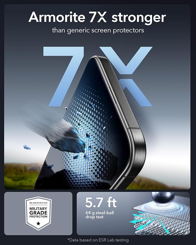 ESR 3 Pack 9H+ Glass for iPhone 15 Pro Max Screen Protector, [Military Grade Shatterproof & Longest Durable] Armorite Ultra-tough Full Coverage Tempered Glass with UltraFit Tray