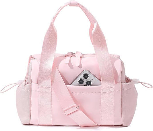 Small Gym Bag for Women, Mini Crossbody Gym Duffle Bag with Wet Compartment, Carry on Gym Tote Bag for Workout Dance Sport Travel (Mini-Pink)