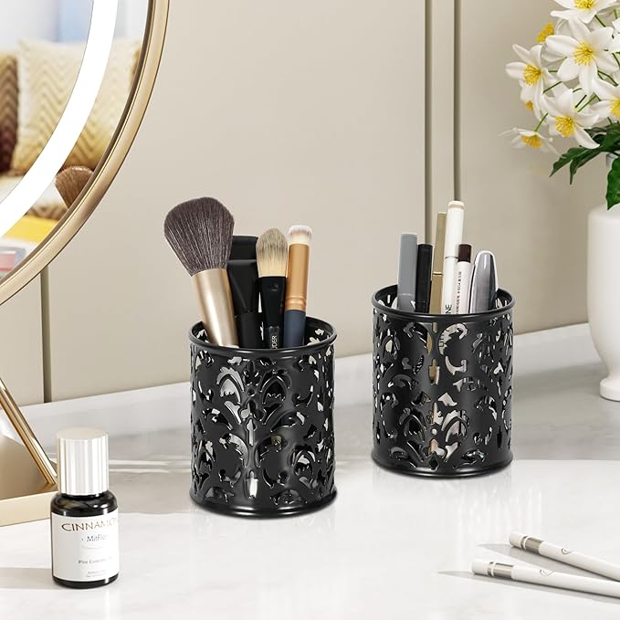 EasyPAG Black Pen Holder for Desk 2 Pack Metal Pen Holder Organizer Pencil Cup Holder for Home, Office, Classroom, School