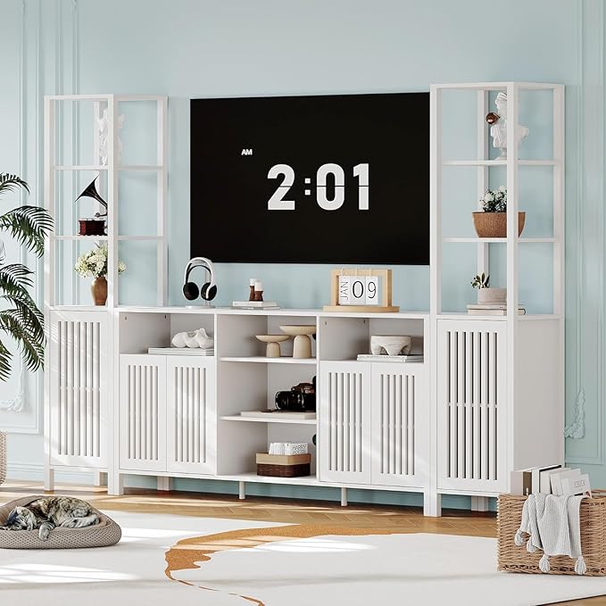 Combination TV Cabinet, for TVs Up to 70", Large TV Stand with Bookshelves, Storage TV Cabinet, Multi-Functional Home Entertainment Center with Adjustable Shelves