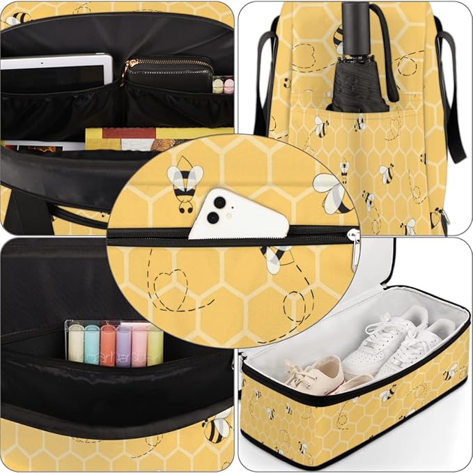 Sports Gym Duffel With Geometric Animal Bees Pattern - Travel Bag With Shoes Compartment, Waterproof Overnight, Workout Weekender for Boys Girls - Yoga Dance Tote for Women Men