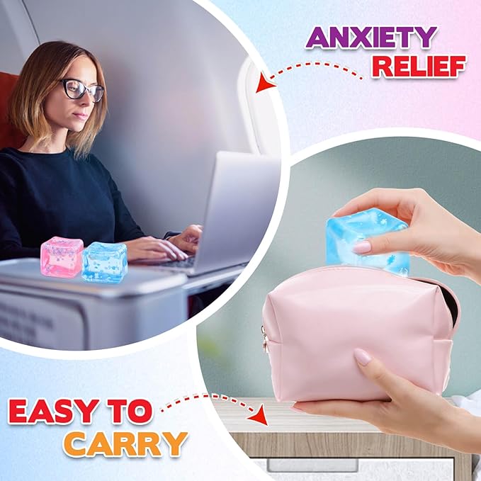 Ice Cube Fidget Toy for All Ages: 2 Pack Sensory Squishy Fidget Toys, Square Stress Balls, Classroom Prizes, Anxiety Relief Stress Cube Gift for Kids Teens Adults
