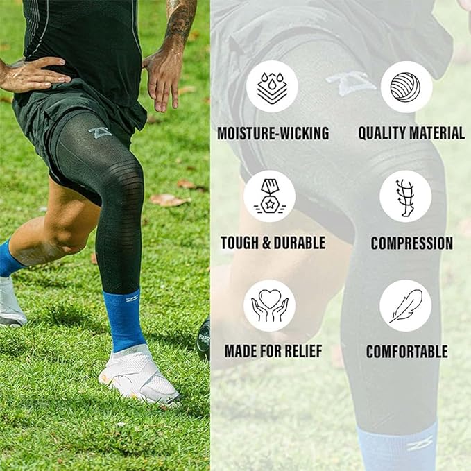 Zensah Full Leg Compression Sleeve - Long Length Support for Thigh, Knee, Calf for Men, Women, Running, Basketball, Football