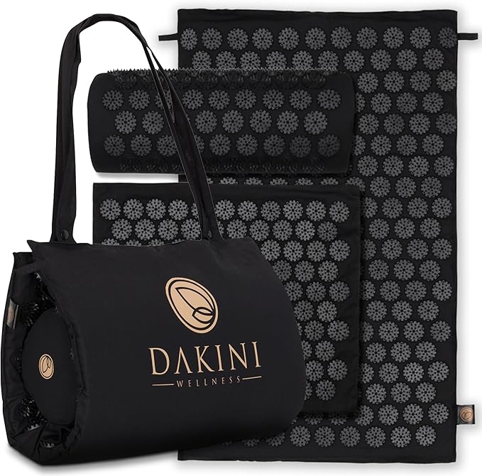 Acupressure Mat and Pillow Set with Extra Mini Accupressure Massage Pad - Acupuncture Mat Full Body - Accupoint Pad with Pressure Point for Back Pain (Black)