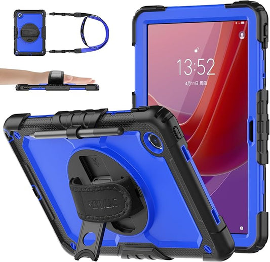 SEYMAC stock Tablet Case for Lenovo Tab M11 (TB330FU/TB330XU)/Idea Tab 11" (TB336F) 11 inch 2024/2025 Drop-Proof Protection Cover with 360° Rotate Strap [Pen Holder] & Screen Protector, Blue+Black