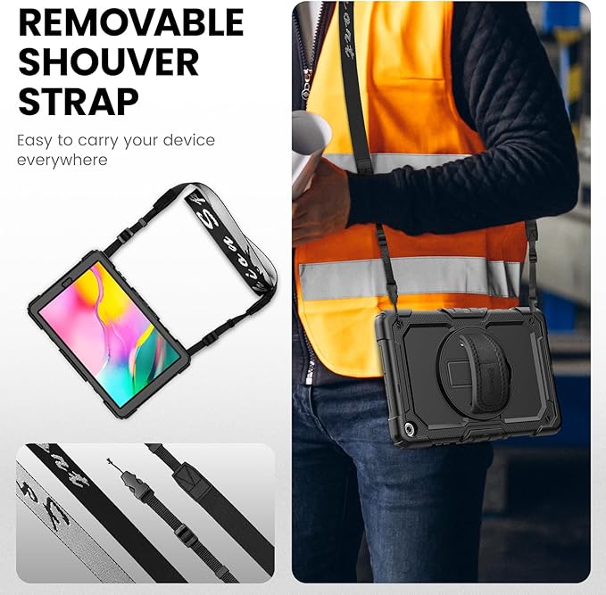 Timecity for Samsung Galaxy Tab A 10.1 Case 2019, Only Fit (SM-T510/ SM-T515/ SM-T517), Drop Proof with Hand Strap Stand Screen Protector Pencil Holder for Galaxy Tab A 10.1 Case - Black