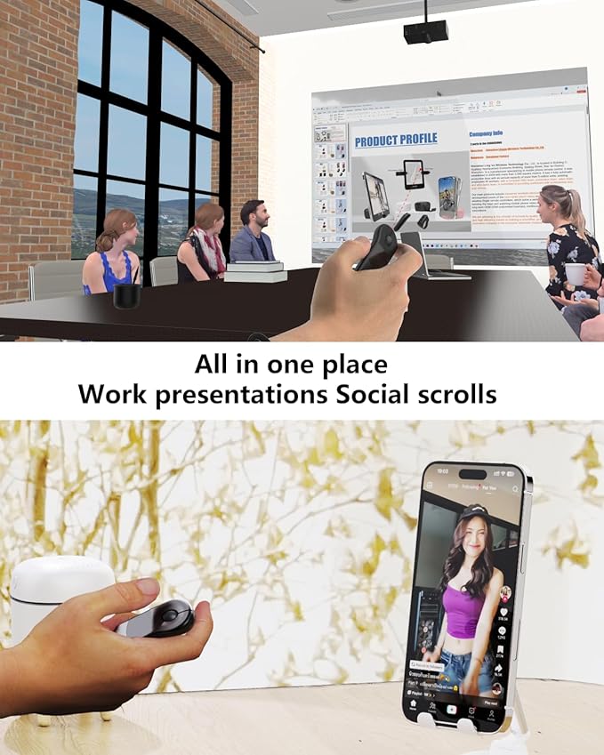 Air Mouse for PC/iOS/Android with Touchpad Rechargeable Wireless Presentation for PPT Pointer Bluetooth 2.4G Remote Control for PowerPoint/Keynote/Tiktok/Camera/Kindle App (Black)