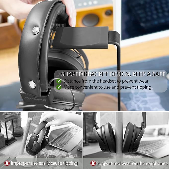 GEVO Headphone Stand for Desk - Wooden Headset Stand for Desk - Wooden Headphone Holder with Airpods Max and More
