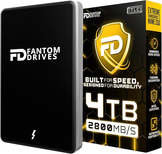 Fantom Drives - 4TB External 3D NAND TLC Portable Solid State Drive - Thunderbolt 3 & 4 USB 3.2 Type-C - 2800MB/s - Intel Certified -TB3X-2300N4TB
