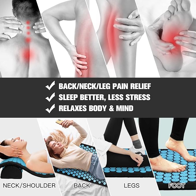 LadyRosian Acupressure Mat and Pillow Set with Oxford Bag, for Neck Back Pain, Muscle Relaxation Stress Relief, Relieve Sciatica and Pain Relief Set (Blue)