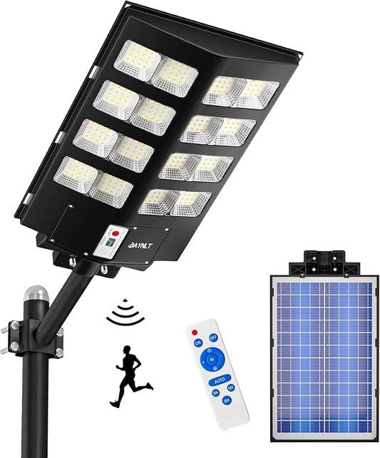 JAYNLT Y-3000W Solar Street Lights Outdoor,300000LM 6500K Commercial Parking Lot Lights Dusk to Dawn, Waterproof Solar Security Flood Lamps with Motion Sensor and Remote for Street, Garden,Farm