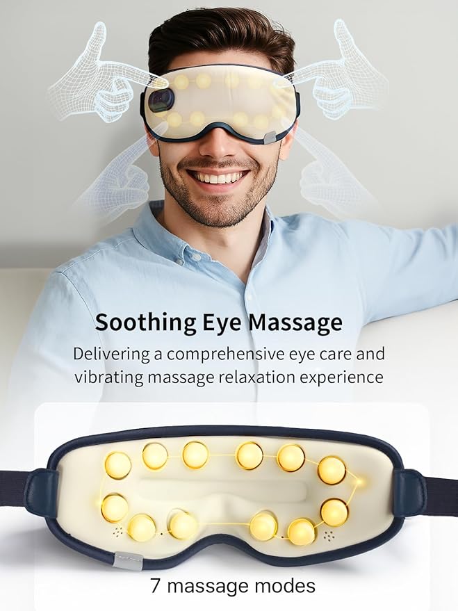 Eye Massager with Heat, Birthday Christmas Gifts for Women Men Her Him, Heated Eye Mask for Dry Eyes, Migraine Relief, Strain Relief, Improve Sleep