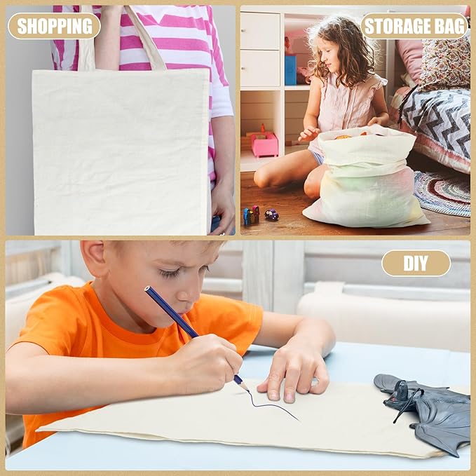 Tatuo 50 Pcs 18 x 20 Inches Cotton Bags with Drawstring Large Reusable Produce Bags Linen Empty Storage Pouches Canvas Fabric Sachet for Cloth Bread Food Storage