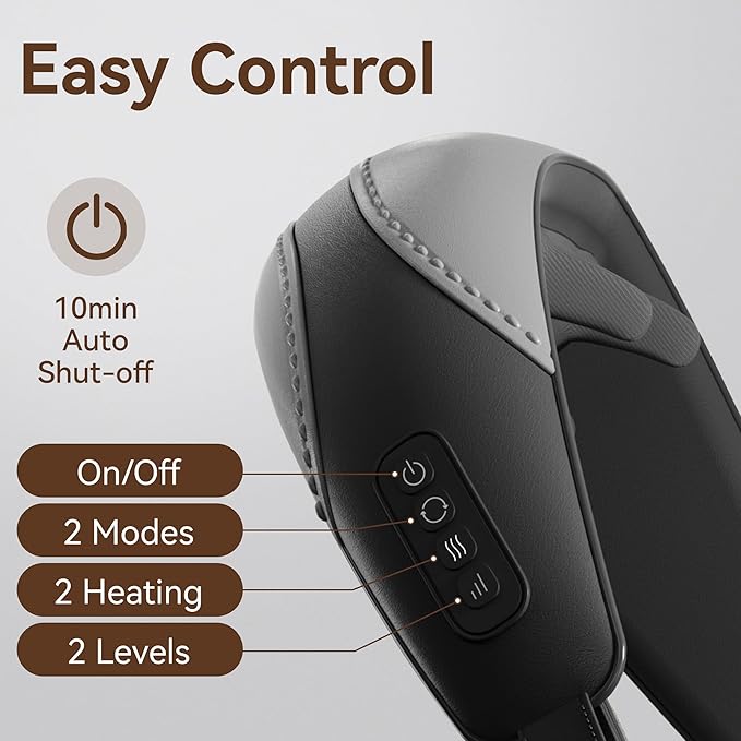 Shiatsu Neck and Shoulder Massager With Heat for Pain Relief, Deep Tissue Back Massager, Portable for Neck and Back, Gifts for Men and Women (Black With Leather Handbag)