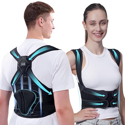 Back Brace Posture Corrector for Women and Men, Black, Adjustable Support with Removable Lumbar Pad, Shoulder and Back Straightener for Pain Relief, Spine Alignment (Large)