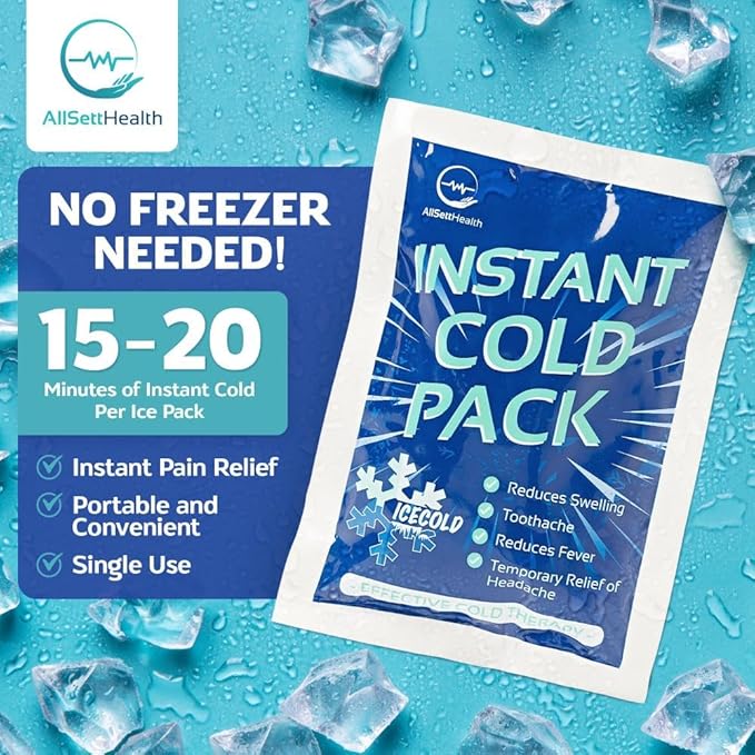 25 Pack Instant Ice Cold Pack (6” x 4.5”) - Disposable Instant Ice Packs for Injuries | Cold Compress Ice Pack for Pain Relief