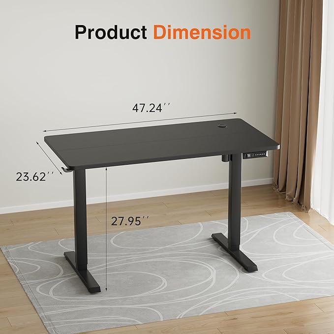 Furmax Electric Standing Desk, 47 x 24 Inches Height Adjustable Desk with Removable Casters, Home Office Computer Desk (Carbon Black)