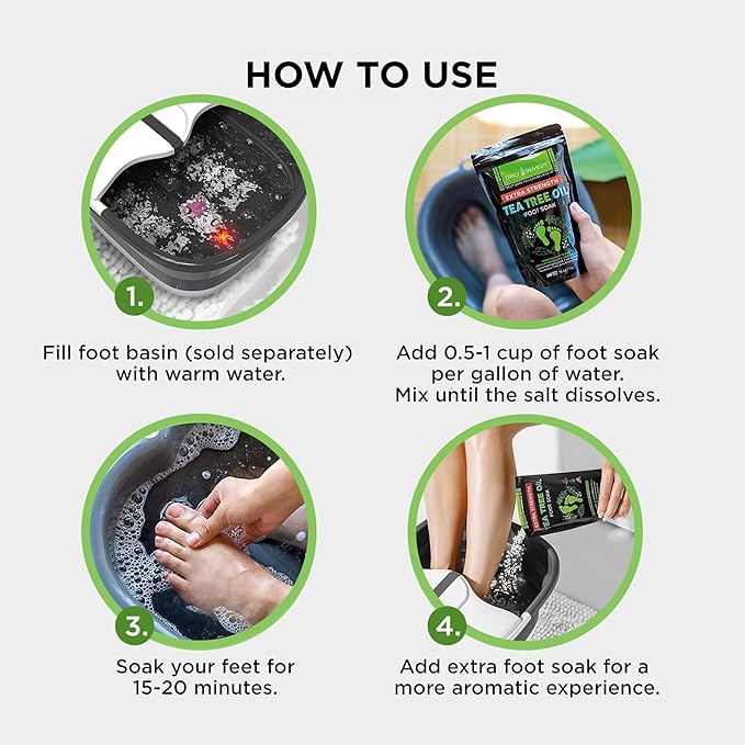 DAILY REMEDY Foot Soak Salts- Variety Pack of 4- Tea Tree Oil, Muscle Relief, Calming Lavender & Citrus Soak- For Foot Pain, Soreness, Athlete’s Foot, Odors, Calluses-Made In USA