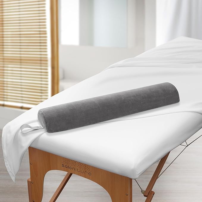 Saloniture Half Round Massage Table Bolster Pillow Pad - 26 x 6 x 3 Inch - Gray Velour