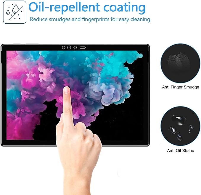 Adeway [2 Pack Tempered Glass Screen Protector for Microsoft Surface Pro 6-5-4, HD Clear, Precisely cut, Scratch Resistant, High Responsivity, 12.3 inch, No Bubble Easy Installation