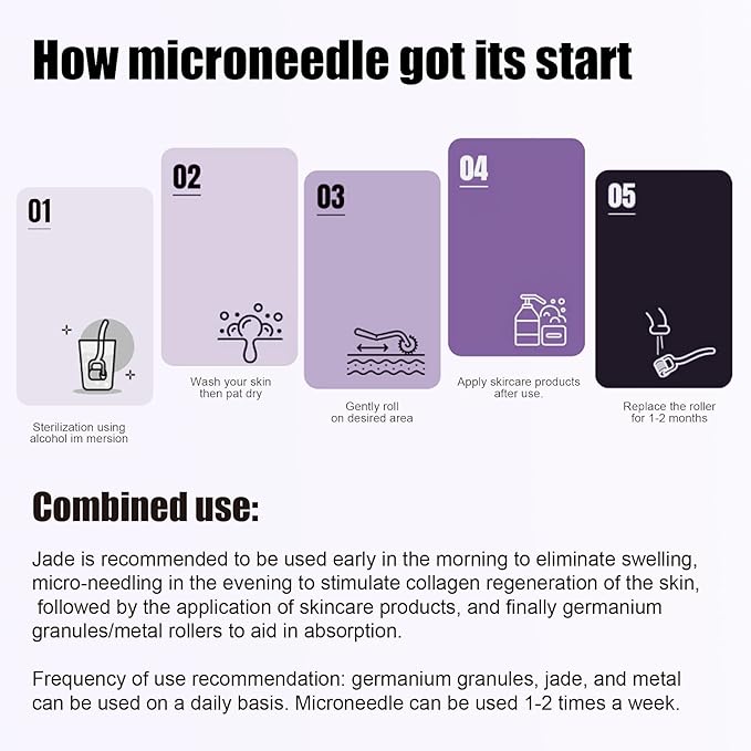 4-in-1 Germanium Stone Face Massager Beauty Roller for Up Lifting and Skin Care, Anti-Aging Beauty Tool with 3 Replaceable Heads - Jade Stone, Stainless Steel and 0.25mm Microneedle