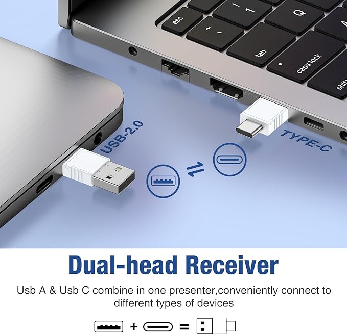 Rechargeable Presentation Clicker USB C Wireless Presenter Remote with Volume Control, RF 2.4GHz White Computer Presentation Remote PowerPoint Clicker Slide Advancer for Teachers Office (White