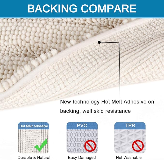 H.VERSAILTEX Extra Thick Striped Bath Rugs for Bathroom 2 Piece Bathroom Set Anti-Slip Bath Mats Soft Plush Shaggy Mat Living Room Bedroom Mat Floor Water Absorbent (Ivory, 47" x 17"/17" x 24")