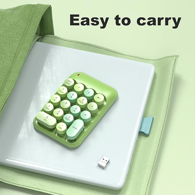 MOFII Wireless Number Pads - Green Numeric Keypad 18 Keys USB 2.4G Round Keycap Colorful Extensions Keypads, Financial Accounting Portable Numpad 10 Key for Laptop/PC/Notebook/Surface Pro