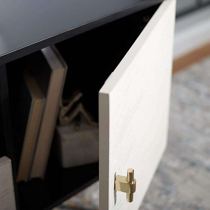 SAFAVIEH Genevieve TV Stand for up to 65" Flatscreen – Black & White Washed Finish, Mid-Century Modern Storage Cabinet, Entertainment Media Console (MED5000B)