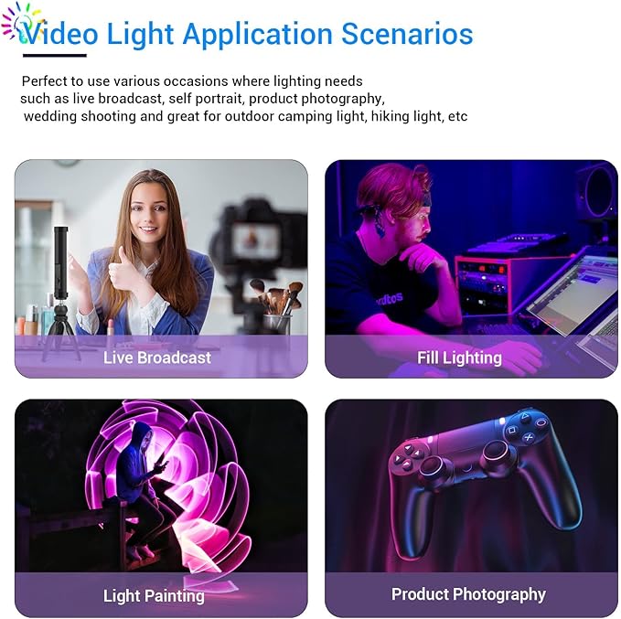 LUXCEO Handheld Light Wand, Multicolor RGB LED Video Light for Photography, 2000mAh Rechargeable Mini Light Stick for Video Shooting Professional Tube Lights with Magnetic for YouTube, TikTok(Black)