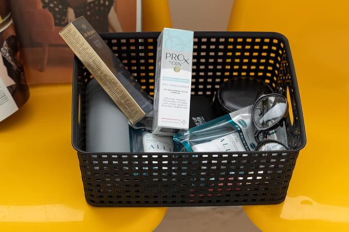 Plastic Storage Baskets for Organizing,11"X8.5"X4.7",Pack of 4 (Black)