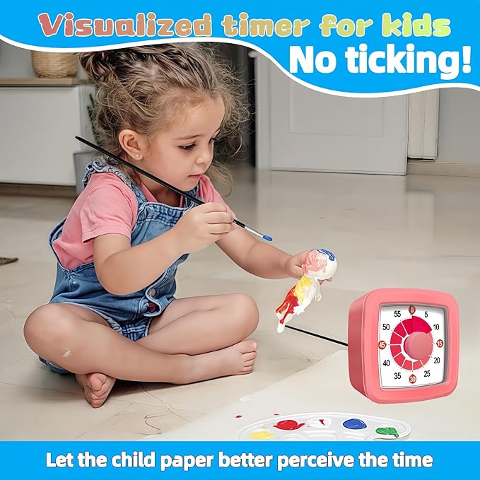 Visual Timer for Kids, 60-Minute Countdown Timer for Classroom Office Kitchen, Pomodoro Timer with Silent Operation，Time Management Tools with Colorful Pattern(Pink)