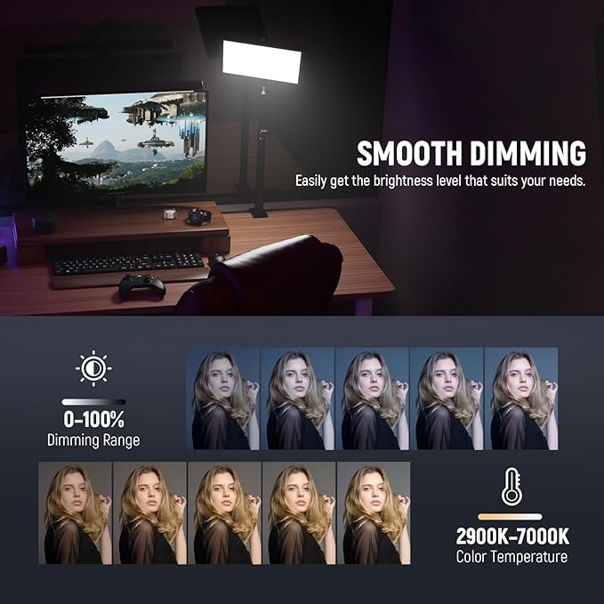 NEEWER 25W 12.9" Streaming Key Light with Desk Stand/2.4G Remote/USB Transmitter, PC/Mac APP Control 2300Lx/0.5m 2900-7000K CRI98+ Dimmable Edge Lit Video Panel Light for Webcam Laptop Zoom, GL25B