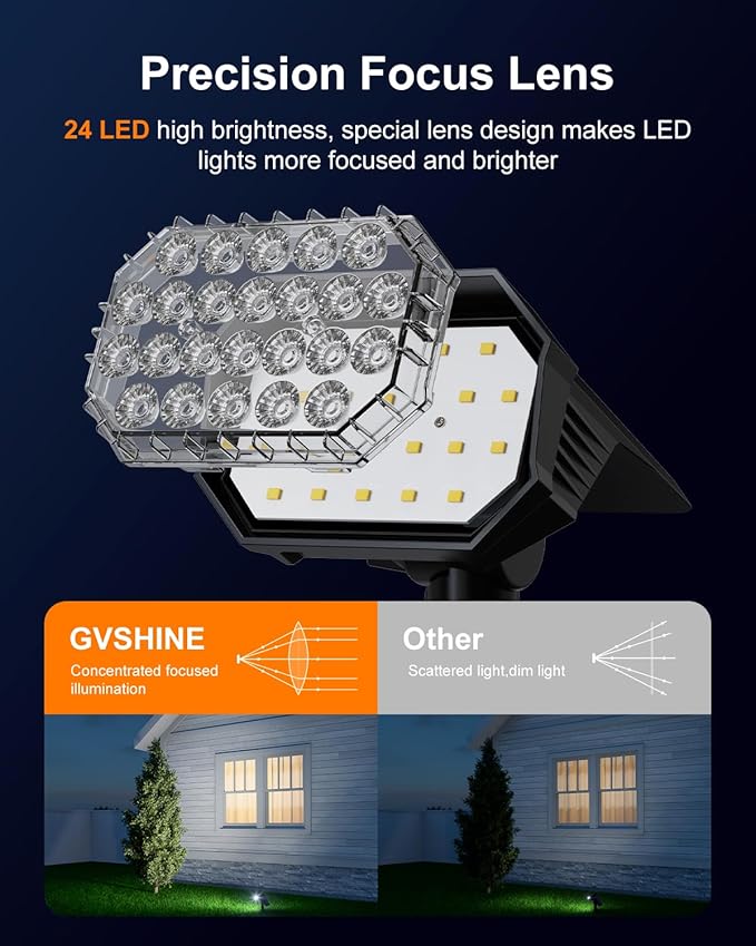 6 Pack Solar Powered Outdoor Spot Lights Outside Landscape Waterproof 24 LEDs Spotlights Dusk to Dawn for House Yard Tree, Plants, Outside, Patio, Garden, Statues, Superior Accent Lighting, 3 Modes