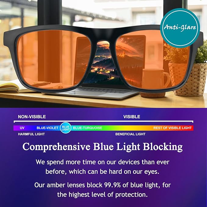 2 pack 99% Blue Light Glasses Men Woman, Computer Gaming Glasses Men, Blue Ray Filtering Amber Lens Anti Eye Strain