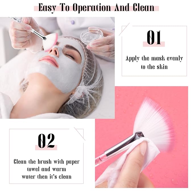 12 Pcs Fan Brushes for Facial Mask, Peel Applicator - Soft Cosmetic Facial Fan Brush with Glitter Quicksand Handle - Face Mask Tools with Pouch (Colorful)