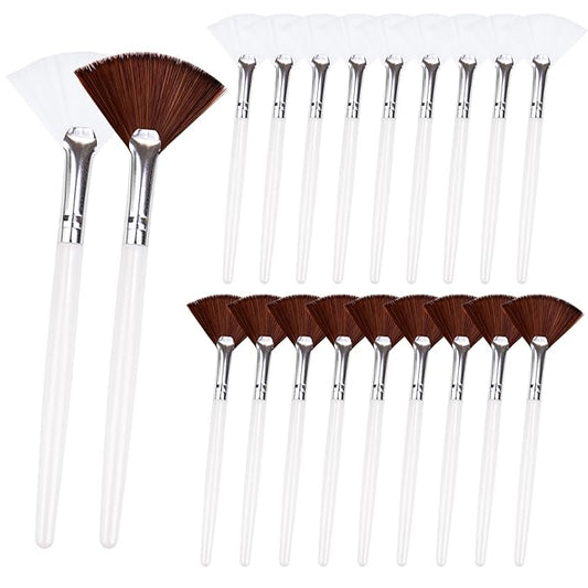 20 Pieces Fan Brushes Facial Applicator Brush Soft Makeup Mask Acid Applicator Brush Esthetician Cosmetic Brush for Mud Cream, Makeup Peel (White and Brown)