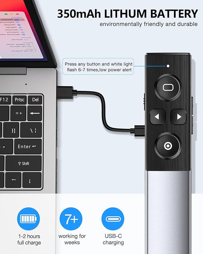 Wireless Presentation Clicker- Clicker for Powerpoint Presentations- Rechargeable Presentation Remote, Slide Advancer for Keynote/PPT/Mac/PC/Laptop