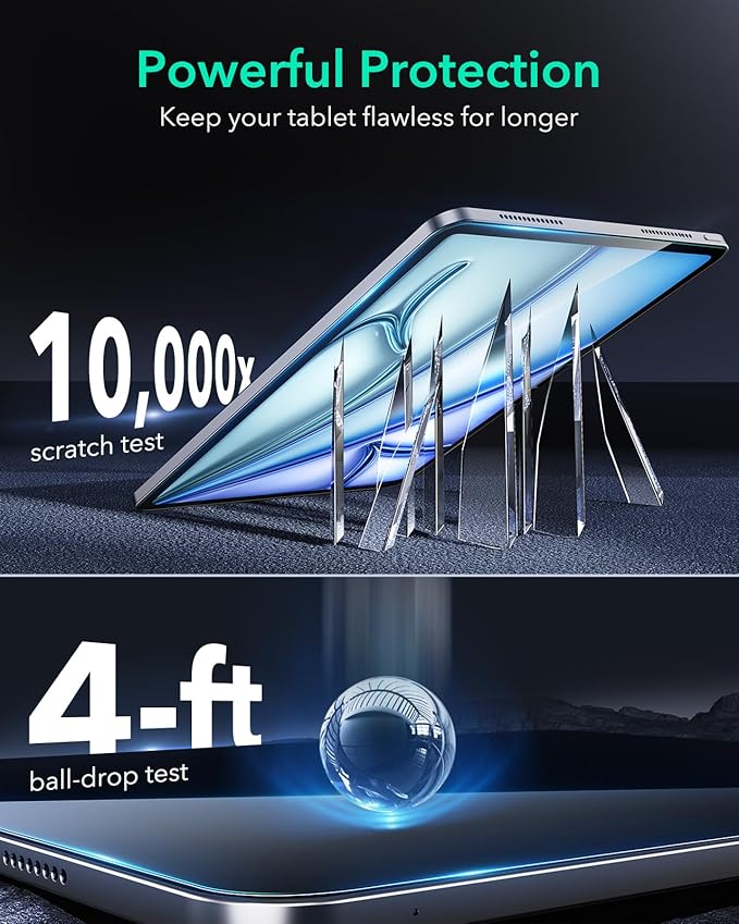 ESR 2 Pack Armorite Screen Protector for iPad Air 11 Inch M3/M2 (7th/6th Generation, 2025/2024), 9H Tempered-Glass Film with Easy Application Tray, Military-Grade Protection, Anti-Scratch, HD Clarity