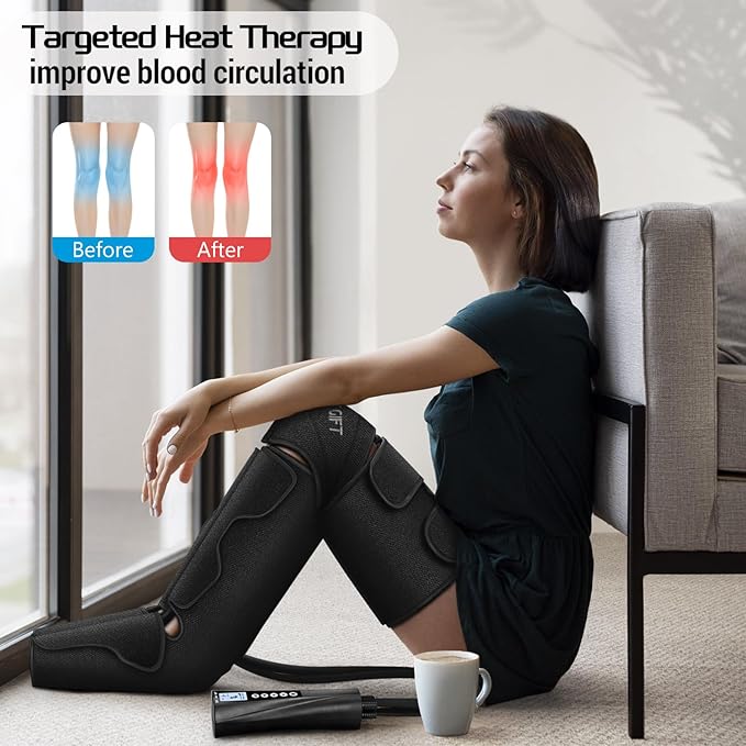 Bestgift Christmas Gifts for Men, Women, Mom, Dad, Mother's Day, Father's Day, Air Compression Massager with Heat for Foot, Leg, Calf, Thigh, Knee, Helpful for Muscle Fatigue, Cramps, Swelling, Edema